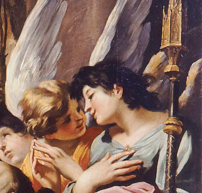 Détail du tableau de François Perrier, Saint-Augustin offrant son cœur à l'enfant Jésus avec un ange qui chuchote à l'oreille d'un autre